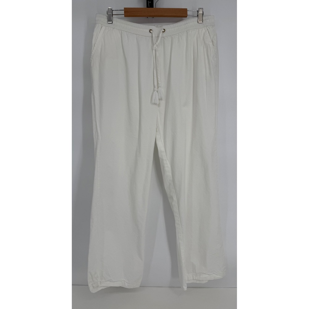 Caribbean Joe Womens Sz 16 White Cotton Rayon Drawstring Tassel Coastal Pants